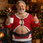 Funny Santa Belly Illusion Sweater, Ugly Christmas Party Shirt for Men
