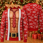 Santa Fake Abs Hairy 3D Sweatshirt, Funny Santa Claus Ho Ho Ho Ugly Christmas Sweatshirt, Gag Gift for Husband, Cute 3D Holiday Sweater