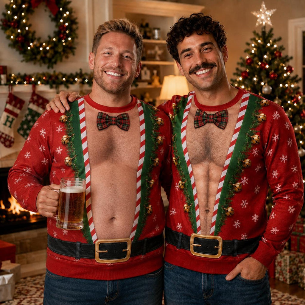 Funny Christmas Knitted Sweater, Ugly Xmas Shirt, Faux Hairy Chest Sweater, Holiday Party Outfit, Adult & Kids Christmas Sweater
