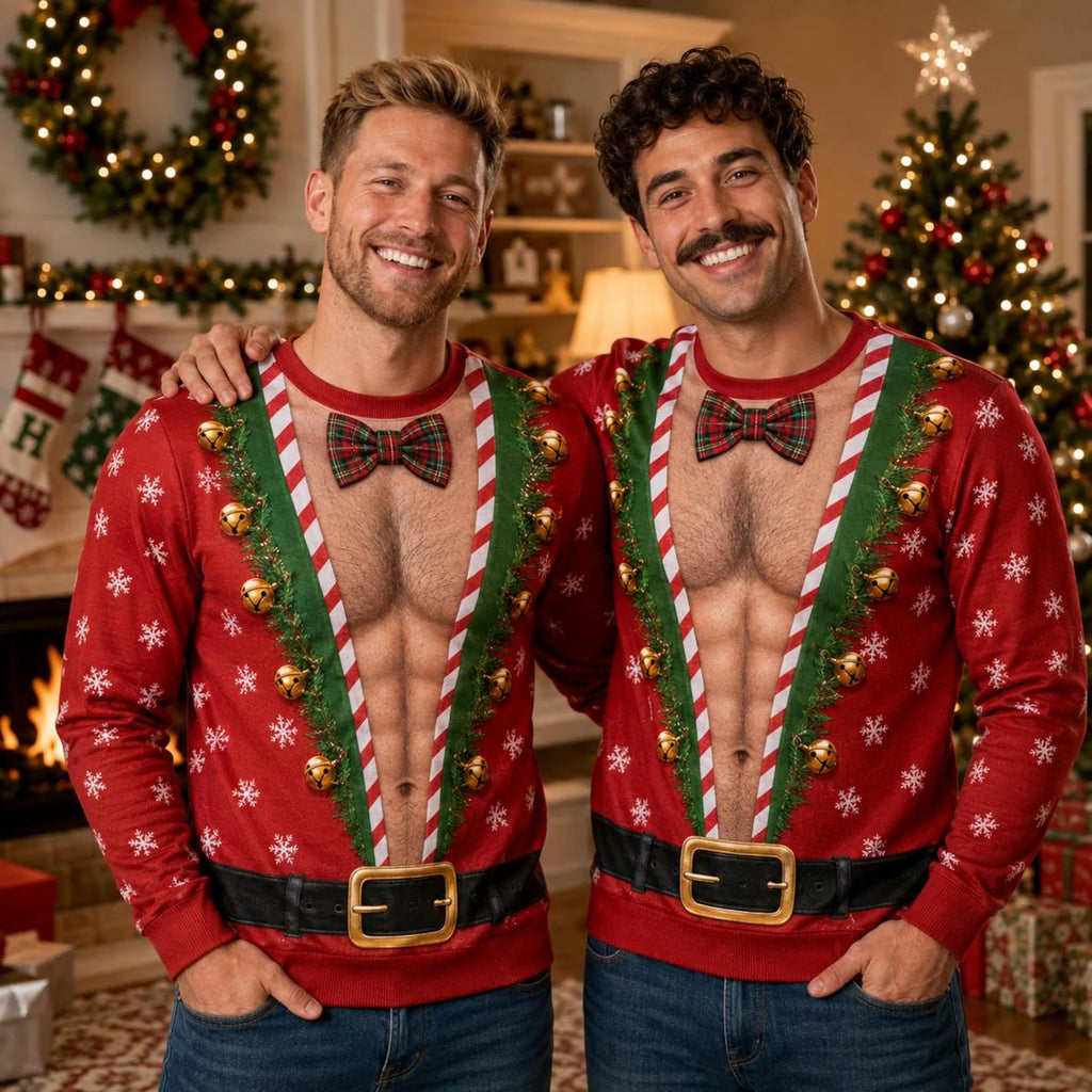 Funny Christmas Knitted Sweater, Ugly Xmas Shirt, Faux Hairy Chest Sweater, Holiday Party Outfit, Adult & Kids Christmas Sweater