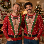 Funny Christmas Knitted Sweater, Ugly Xmas Shirt, Faux Hairy Chest Sweater, Holiday Party Outfit, Adult & Kids Christmas Sweater
