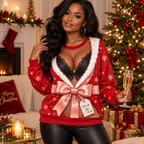Funny Couple Christmas Fake Body Sweatshirt and Pajama Pants Set, Funny Xmas Set, Santa Gag Shirt, Christmas Party Outfit Women