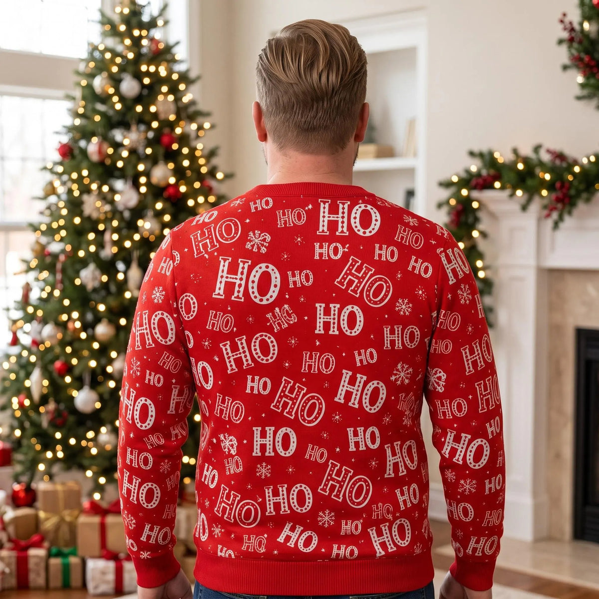 Santa Fake Abs Hairy 3D Sweatshirt, Funny Santa Claus Ho Ho Ho Ugly Christmas Sweatshirt, Gag Gift for Husband, Cute 3D Holiday Sweater