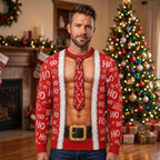 Santa Fake Abs Hairy 3D Sweatshirt, Funny Santa Claus Ho Ho Ho Ugly Christmas Sweatshirt, Gag Gift for Husband, Cute 3D Holiday Sweater