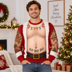 Funny Couple Christmas Fake Body Sweatshirt and Pajama Pants Set, Funny Xmas Set, Santa Gag Shirt, Christmas Party Outfit Man