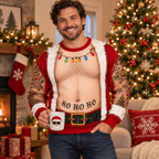 Funny Couple Christmas Fake Body Sweatshirt and Pajama Pants Set, Funny Xmas Set, Santa Gag Shirt, Christmas Party Outfit Man
