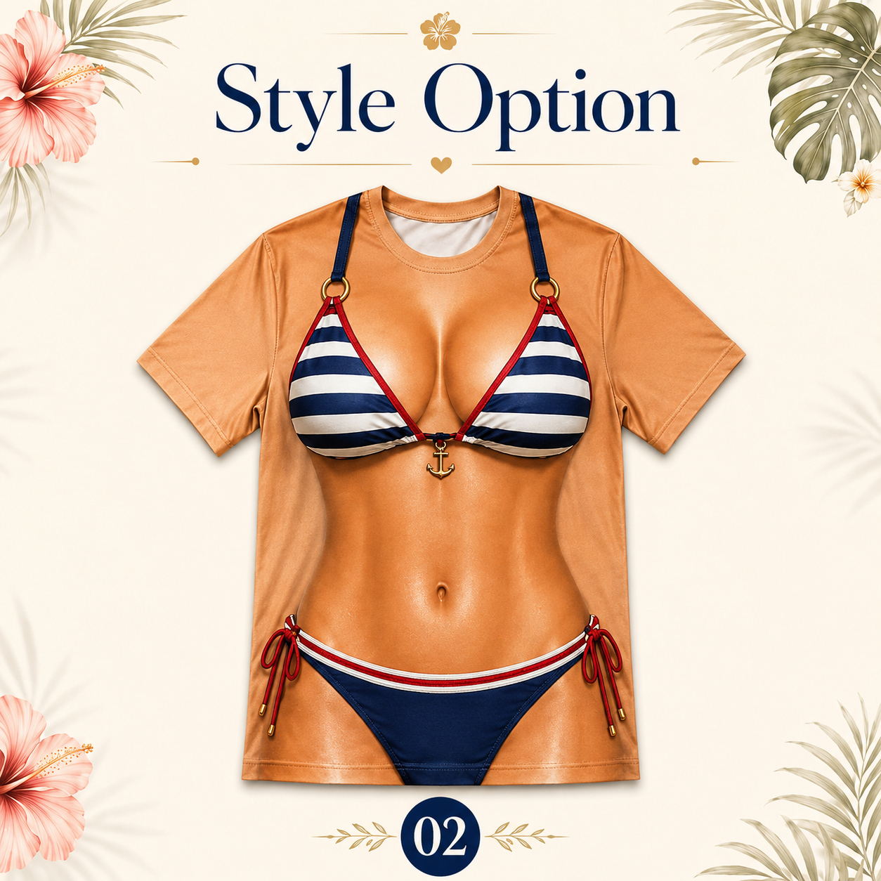 Custom Funny Patriotic T Shirt for Women, Faux Bikini Illusion Tee
