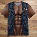 Men 3D Leather Vest Muscle Print Shirt Blue Biker Costume Top