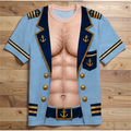 Men 3D Captain Uniform Graphic Shirt Blue Military Costume Tee