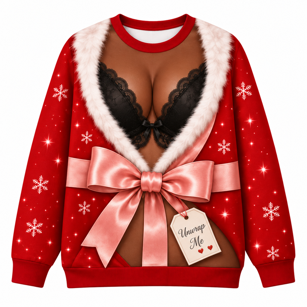 Funny Couple Christmas Fake Body Sweatshirt and Pajama Pants Set, Funny Xmas Set, Santa Gag Shirt, Christmas Party Outfit Women