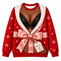 Funny Couple Christmas Fake Body Sweatshirt and Pajama Pants Set, Funny Xmas Set, Santa Gag Shirt, Christmas Party Outfit Women