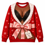 Funny Couple Christmas Fake Body Sweatshirt and Pajama Pants Set, Funny Xmas Set, Santa Gag Shirt, Christmas Party Outfit Women