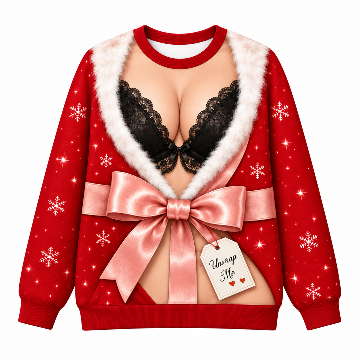 Funny Couple Christmas Fake Body Sweatshirt and Pajama Pants Set, Funny Xmas Set, Santa Gag Shirt, Christmas Party Outfit Women