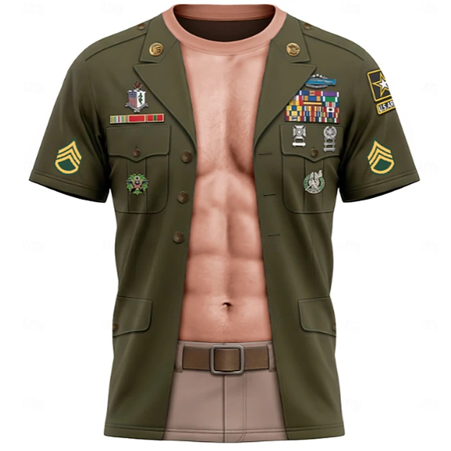 Men 3D Muscle Print Button Up Shirt Black Short Sleeve Casual Shirt