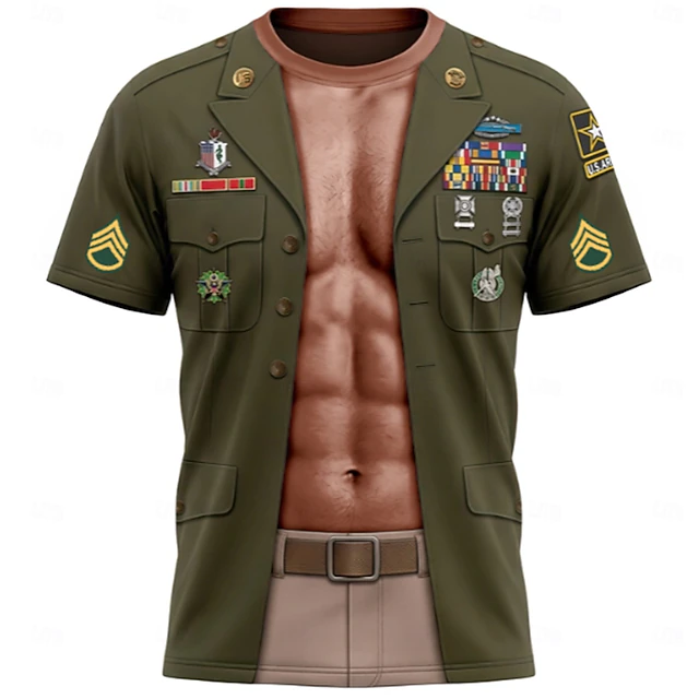 Men 3D Muscle Print Button Up Shirt Black Short Sleeve Casual Shirt