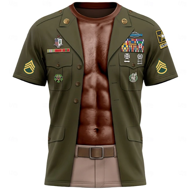 Men 3D Muscle Print Button Up Shirt Black Short Sleeve Casual Shirt