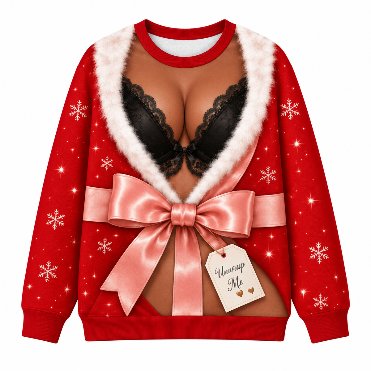 Funny Couple Christmas Fake Body Sweatshirt and Pajama Pants Set, Funny Xmas Set, Santa Gag Shirt, Christmas Party Outfit Women
