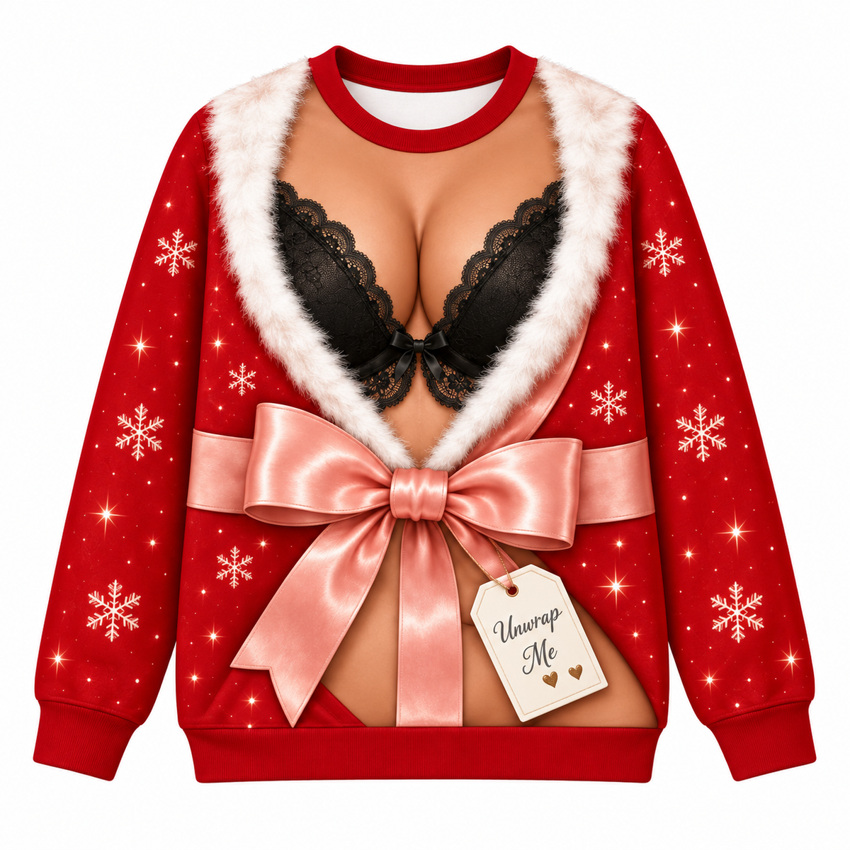 Funny Couple Christmas Fake Body Sweatshirt and Pajama Pants Set, Funny Xmas Set, Santa Gag Shirt, Christmas Party Outfit Women