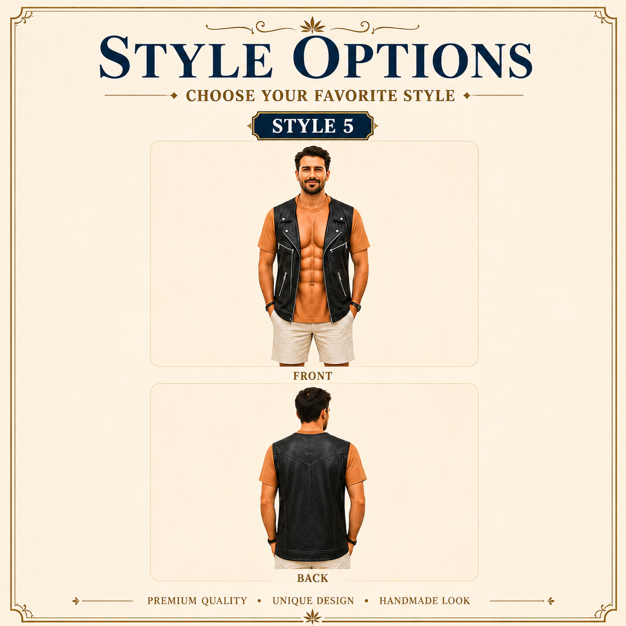 Funny Muscle Print T-shirt, Faux Leather Biker Vest Illusion
