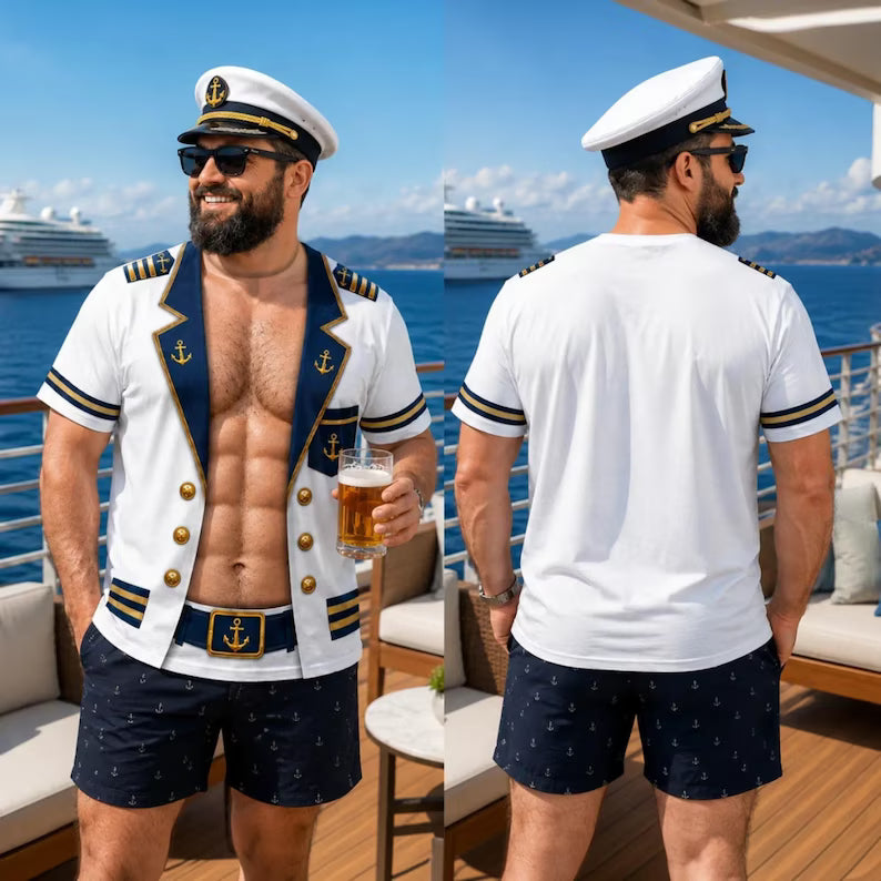 Personalized Funny Captain All Over Print T-shirt, 3D Printing Hairy Chest Graphic, Summer Vacation, Party Outfit Captain Of Chaos, eX14SgTb