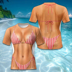 Funny Bikini Costume Shirt for Women, Red Gingham Swimsuit Top