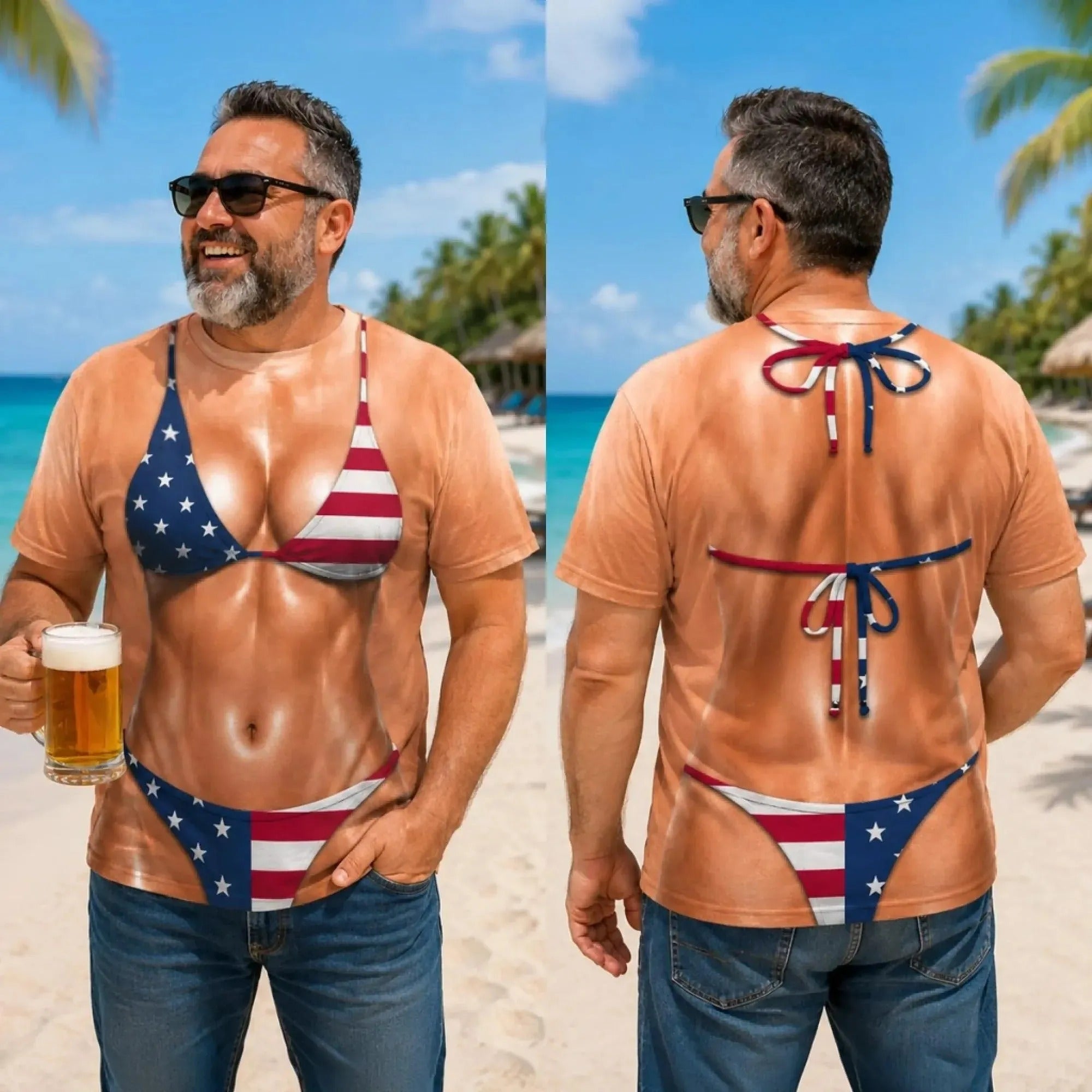 Funny Bikini Body Shirt for Men, Novelty Beach Party Tee, Bachelor Vacation Gag Gift