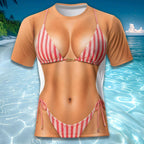 Funny Bikini Costume Shirt for Women, Red Gingham Swimsuit Top