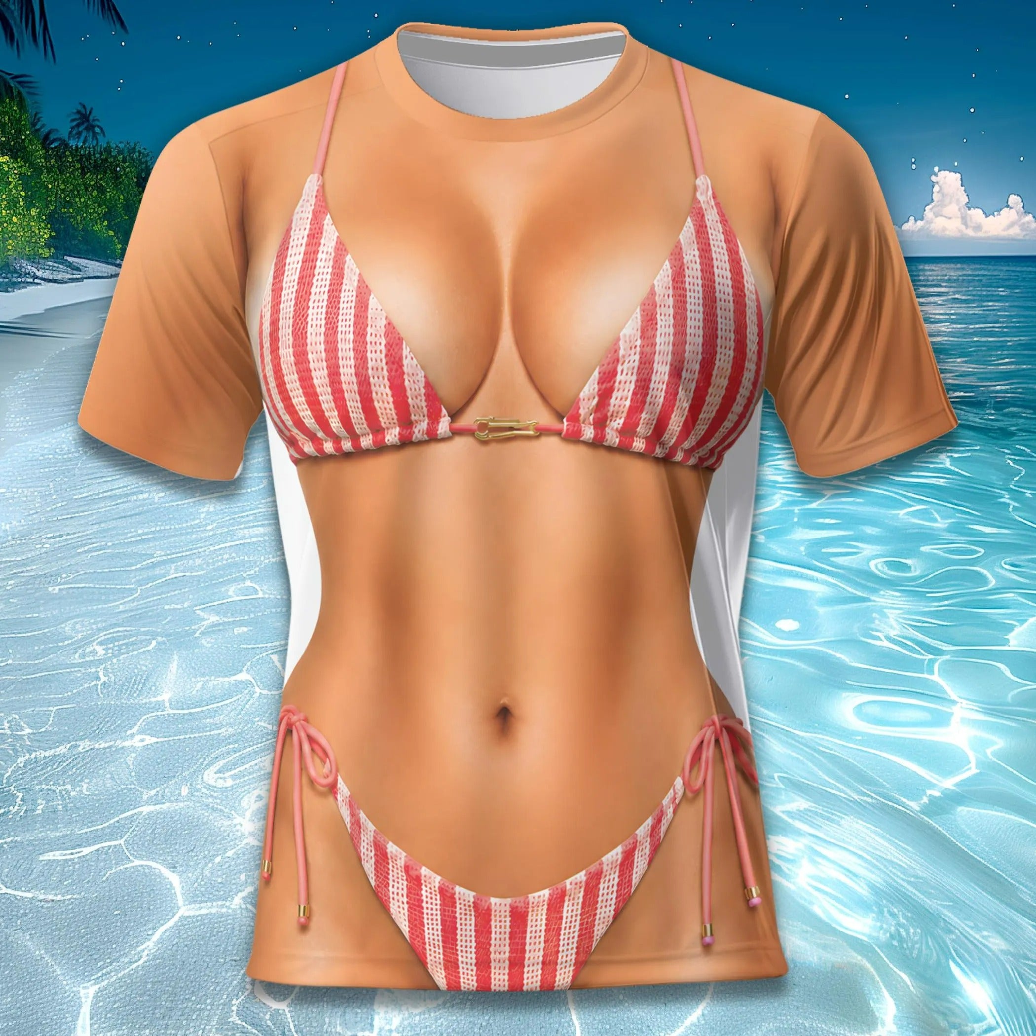 Funny Bikini Costume Shirt for Women, Red Gingham Swimsuit Top