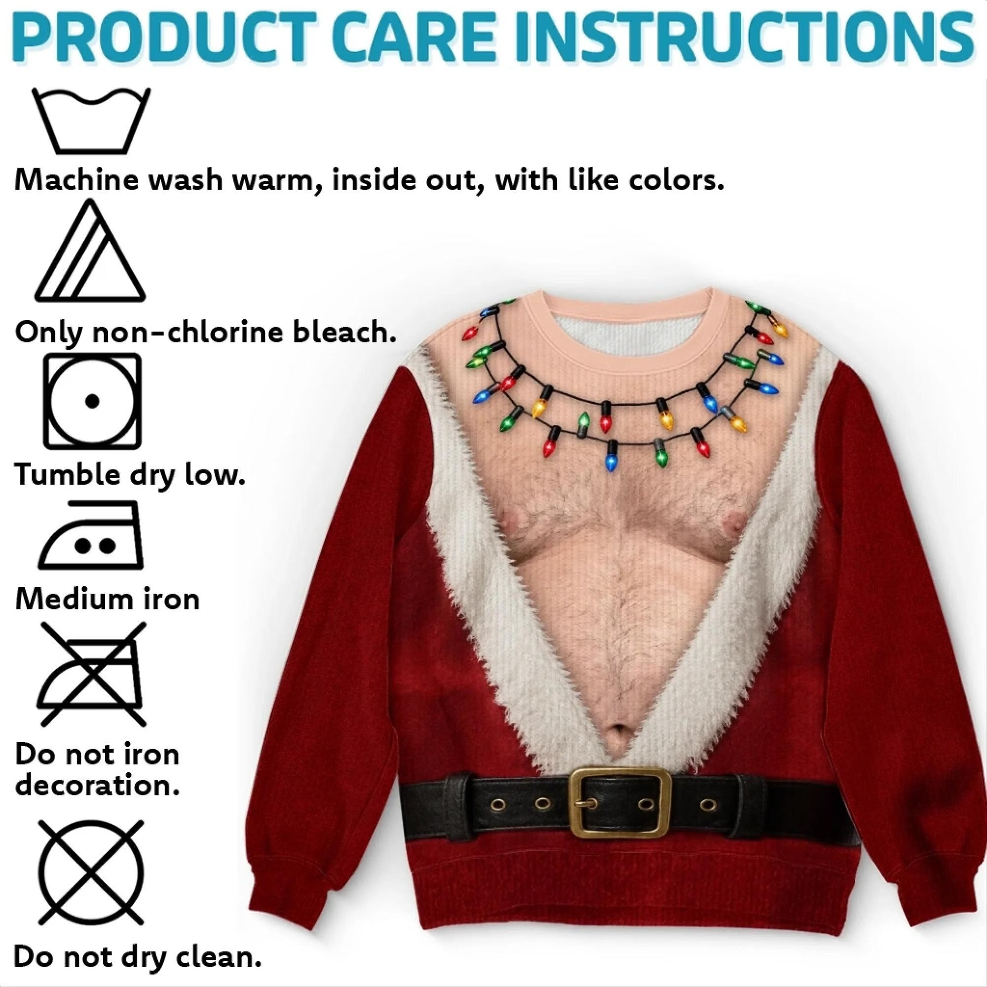 Funny Santa Abs Ugly Sweater, Hairy Chest 3D Print Holiday Party Gift, Chirstmas Gag Gift