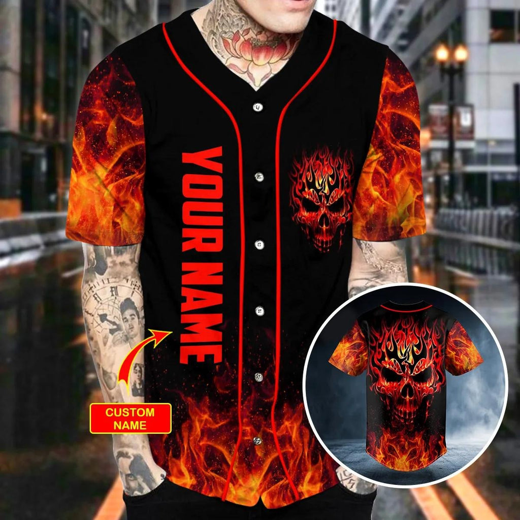 Red Rose Blood Skull Custom Baseball Jersey – Skull & Viking Graphic Tees _ 3D All Over Print Clothing