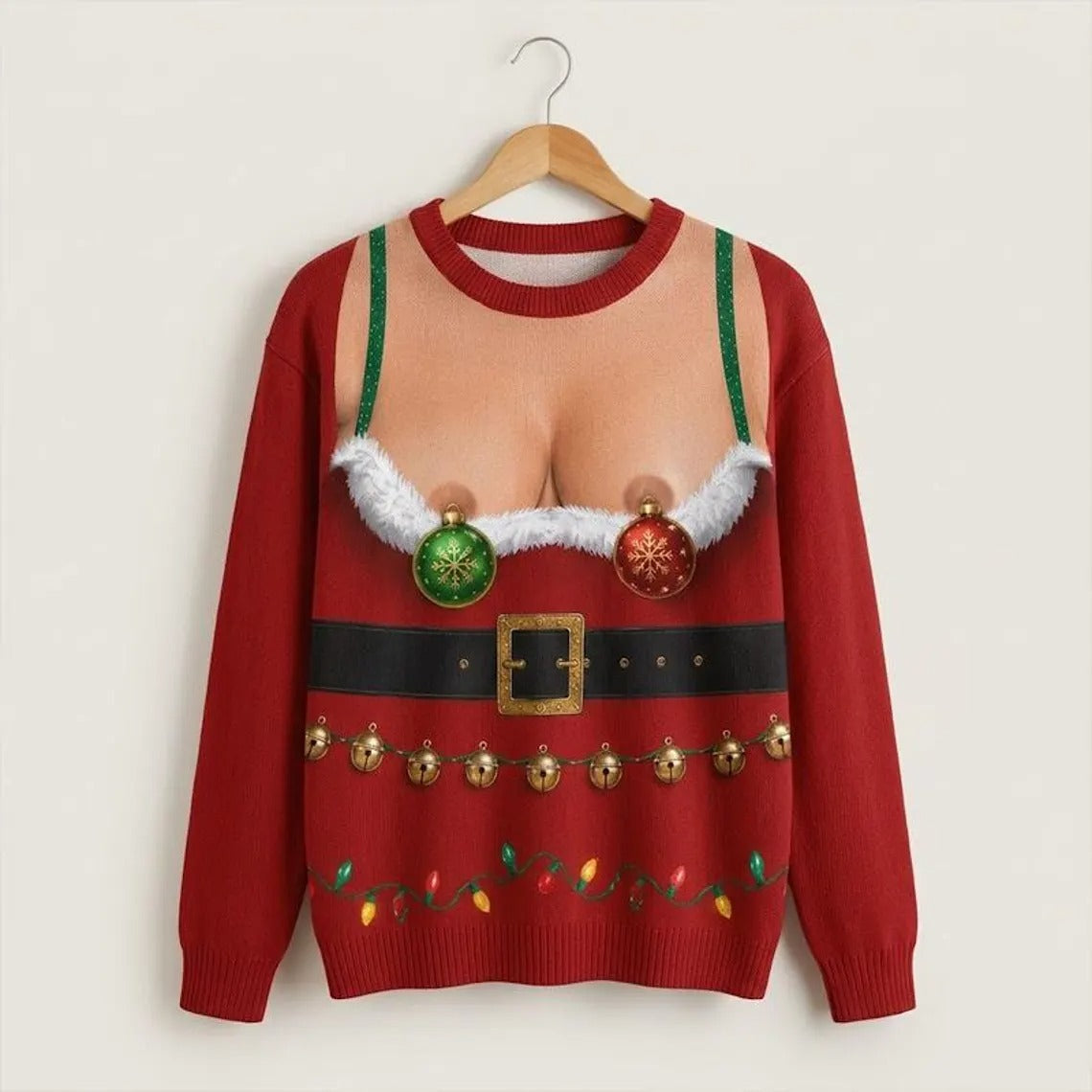 Funny Ugly Christmas Sweater, Naughty Santa Body Sweater, Adult Humor Xmas Sweater, Christmas Party Outfit, Novelty Holiday Sweater