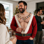 Funny Santa Abs Ugly Sweater, Hairy Chest 3D Print Holiday Party Gift, Chirstmas Gag Gift