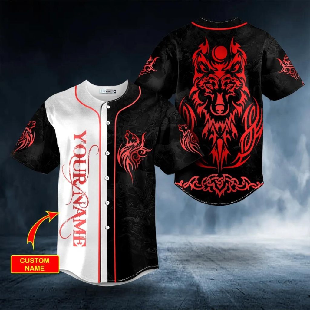 Red Wolf Viking Custom Baseball Jersey – Skull & Viking Graphic Tees