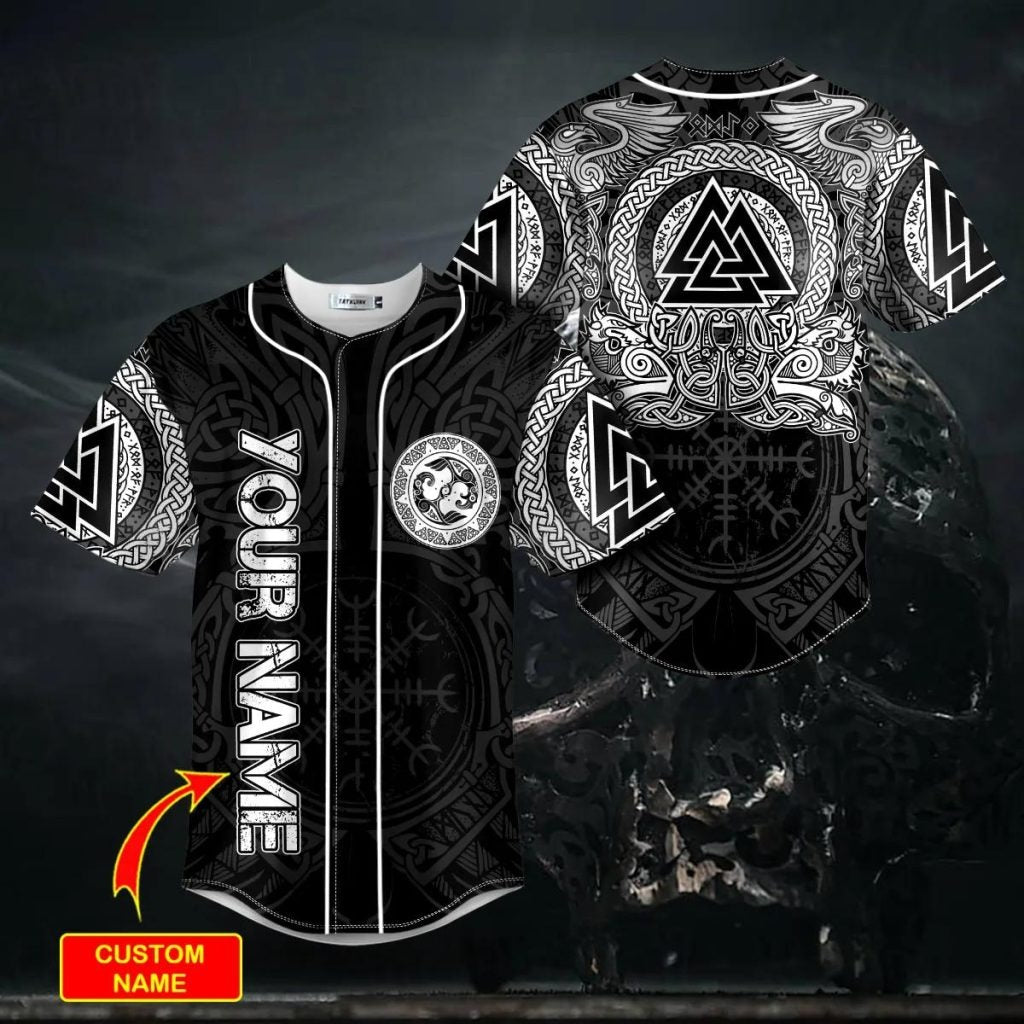 Valknut Viking White Tattoo Custom Baseball Jersey – Skull & Viking Graphic Tees _ 3D All Over Print Clothing