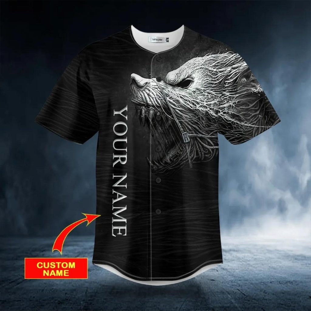 Black White Werewolf Viking Custom Baseball Jersey – Skull & Viking Graphic Tees