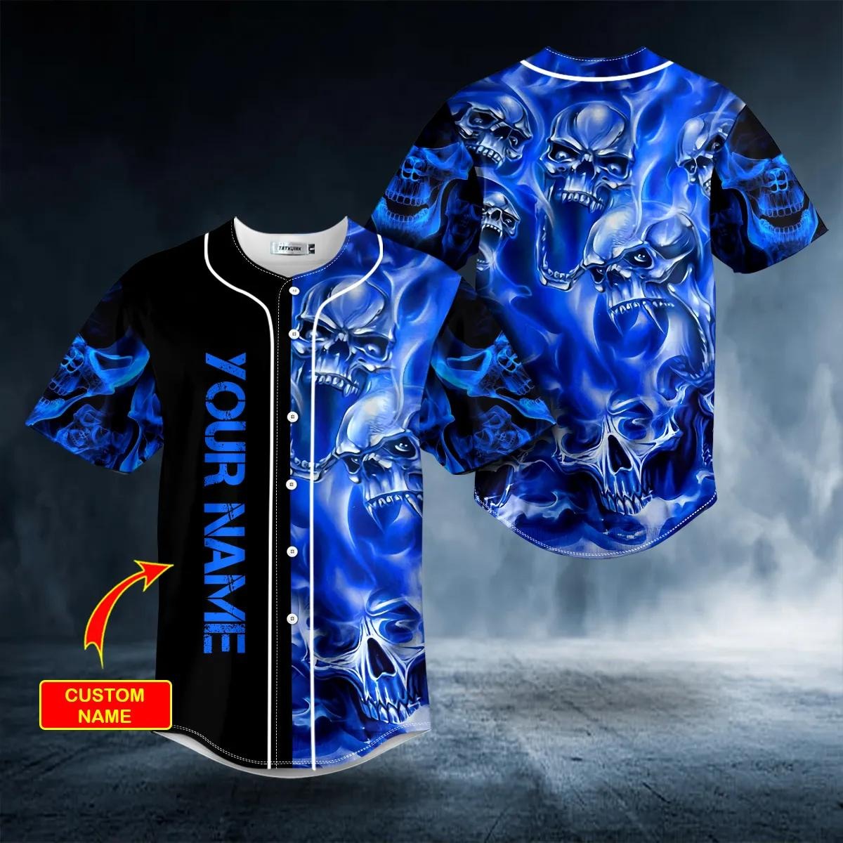 Blue Soul Eater Ghost Skull Custom Baseball Jersey – Skull & Viking Graphic Tees _ 3D All Over Print Clothing