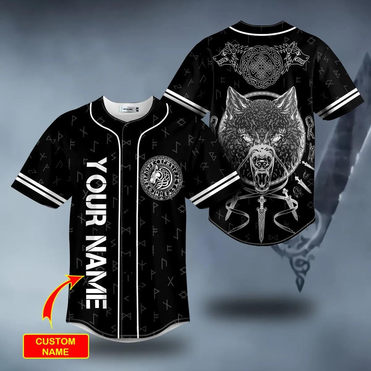 Combat Wolf Viking White Tattoo Custom Baseball Jersey – Skull & Viking Graphic Tees