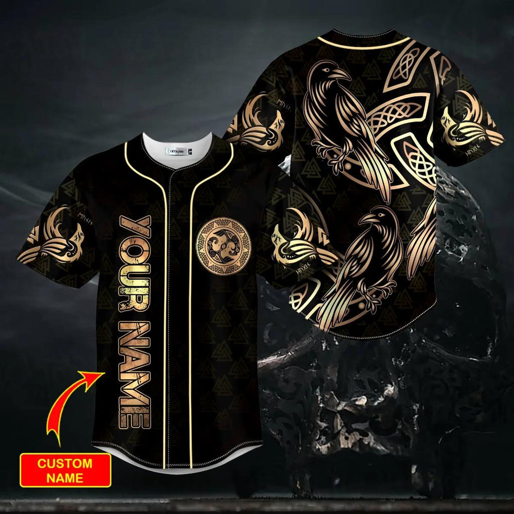 Gold Raven Viking Tattoo Custom Baseball Jersey – Skull & Viking Graphic Tees