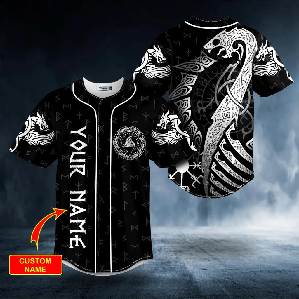 Norse Dragon Viking White Tattoo Custom Baseball Jersey – Skull & Viking Graphic Tees