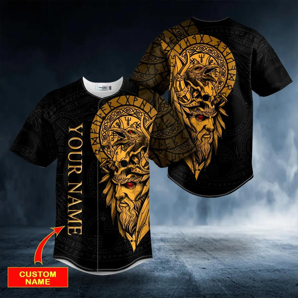 Odin Ragnarok Nordic Viking Yellow Tattoo Custom Baseball Jersey – Skull & Viking Graphic Tees