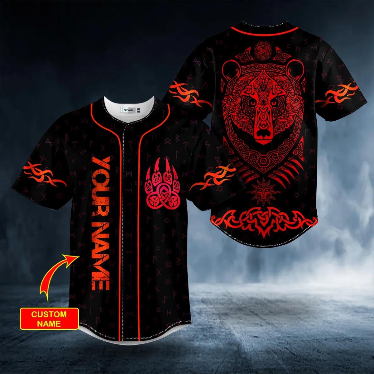 Red Bear Viking Tattoo Custom Baseball Jersey – Skull & Viking Graphic Tees