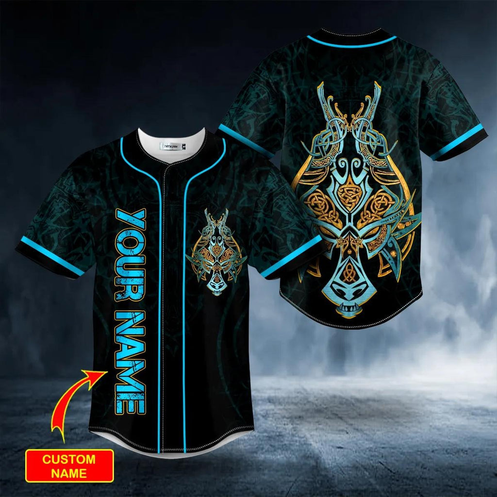 Ulfhednar King Viking Blue Tattoo Custom Baseball Jersey – Skull & Viking Graphic Tees