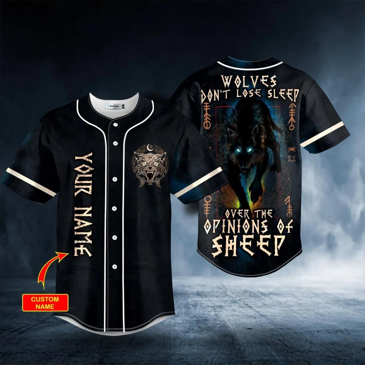 Wolves Don’t Lose Sleep Viking Custom Baseball Jersey – Skull & Viking Graphic Tees