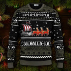 Black Falalalala Valhallala Viking Ships Viking Ugly Christmas Sweater – Skull & Viking Graphic Tees _ 3D All Over Print Clothing