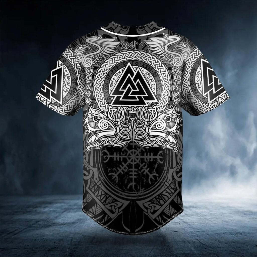 Valknut Viking White Tattoo Custom Baseball Jersey – Skull & Viking Graphic Tees _ 3D All Over Print Clothing