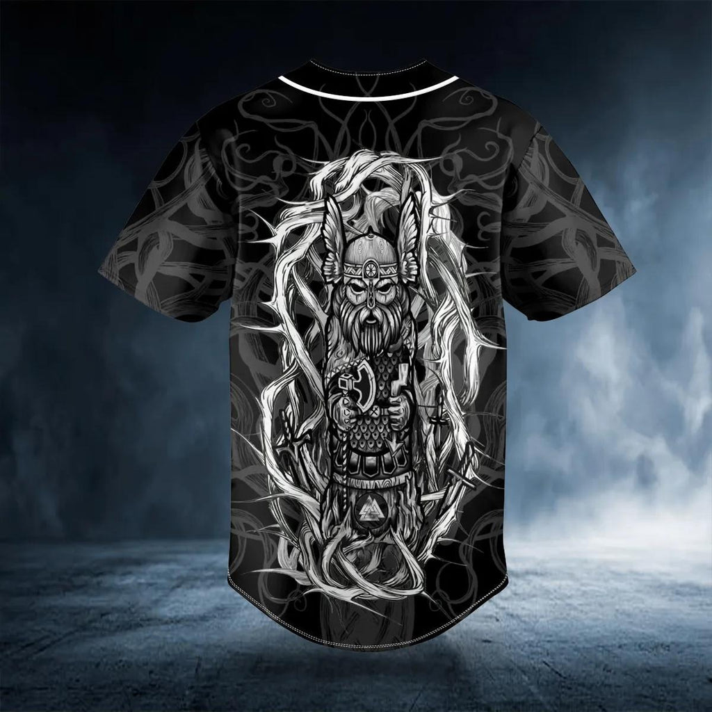 Black White Odin Allfather Viking Tattoo Custom Baseball Jersey – Skull & Viking Graphic Tees _ 3D All Over Print Clothing