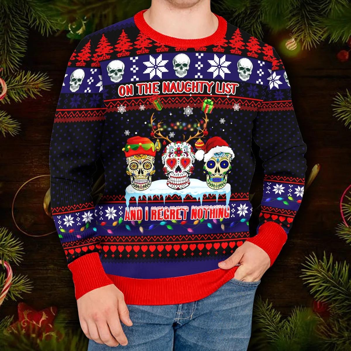 Christmas On The Naughty List Skull Ugly Christmas Sweater – Skull & Viking Graphic Tees