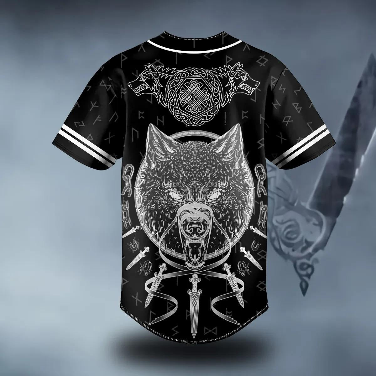 Combat Wolf Viking White Tattoo Custom Baseball Jersey – Skull & Viking Graphic Tees
