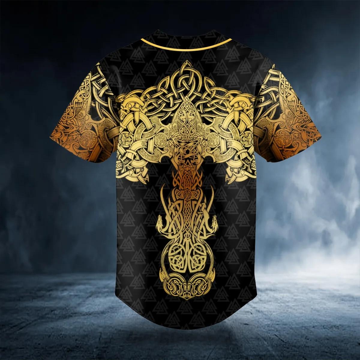 Gold Dragon Swords Viking Tattoo Custom Baseball Jersey – Skull & Viking Graphic Tees