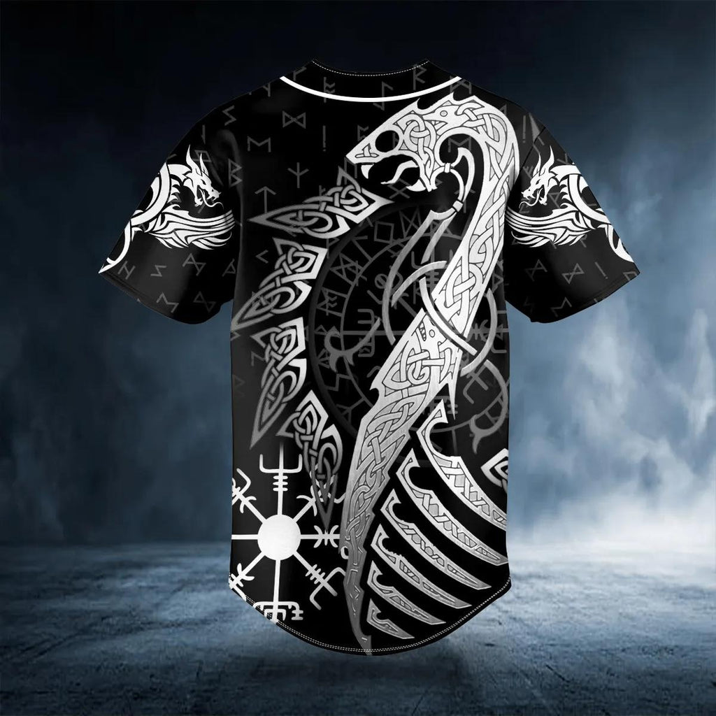 Norse Dragon Viking White Tattoo Custom Baseball Jersey – Skull & Viking Graphic Tees